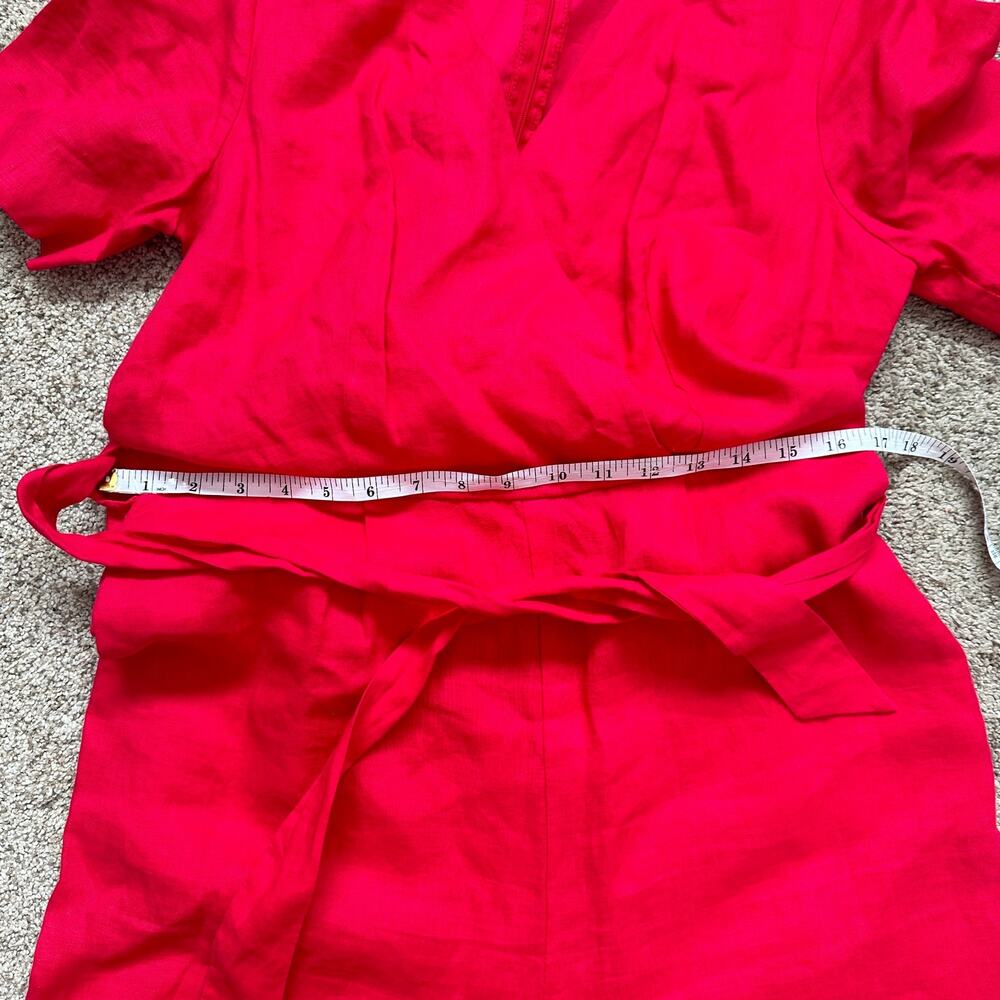 100% Linen Sz 8 Hot Pink Wide Leg Jumpsuit with Pockets Belted Natural Fibers - Picture 12 of 15